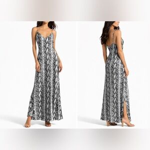 BuddyLove Snake Print Maxi Slip Dress Lined Side Slits Adjustable Straps Small
